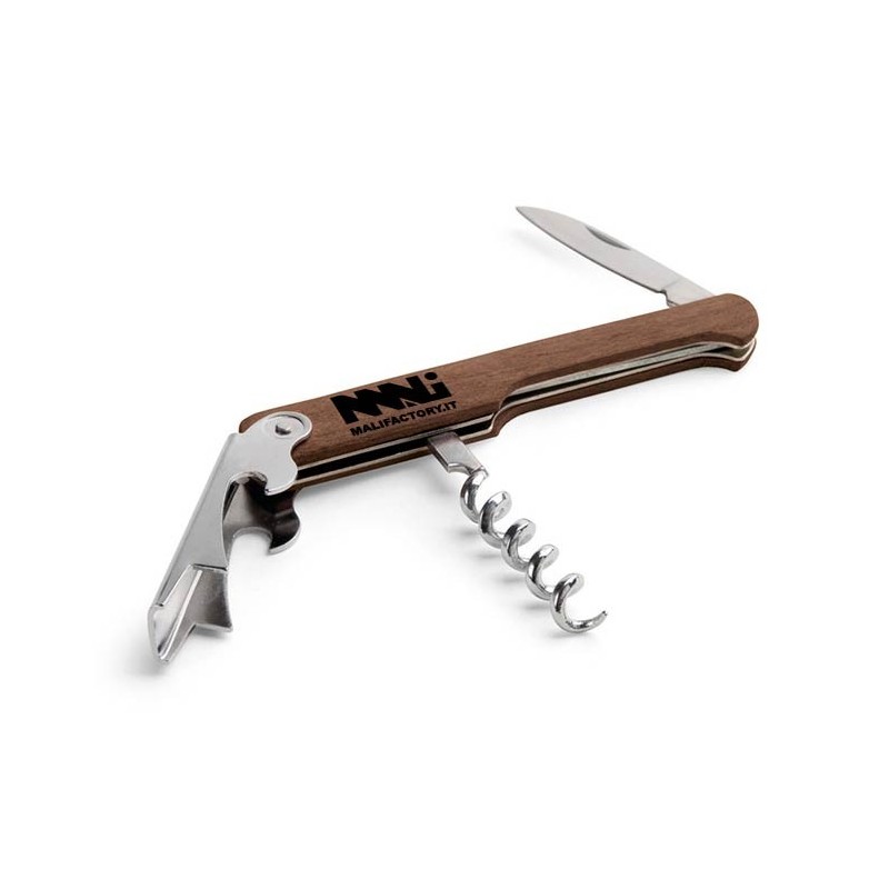 Wooden Corkscrew with Bottle Opener and Small Knife